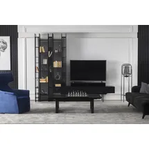 JV Möbel Schwarze Wohnwand Hochwertige Schrank Wände Luxus Anbau Wand Couchtisch 2tlg