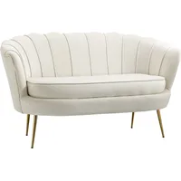 HOMCOM 2 Sitzer Sofa Couch Polstersofa Loveseat Armlehne Samt bis 150kg Wohnzimmer Schlafzimmer Creme 130x77x77cm   Aosom