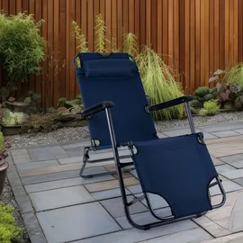 ETC Shop Klappstuhl Gartenstuhl mit Kopfkissen Strandstuhl Sonnenliege Hochlehner Campingstuhl Liegestuhl klappbar, Metall Textil blau schwarz, max. 100kg, L 153 cm
