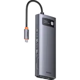 Baseus Metal Gleam Series 9-in-1 Multifunctional Type-C HUB Docking Station (USB-C, 9 Ports), Dockingstation + USB Hub, Grau