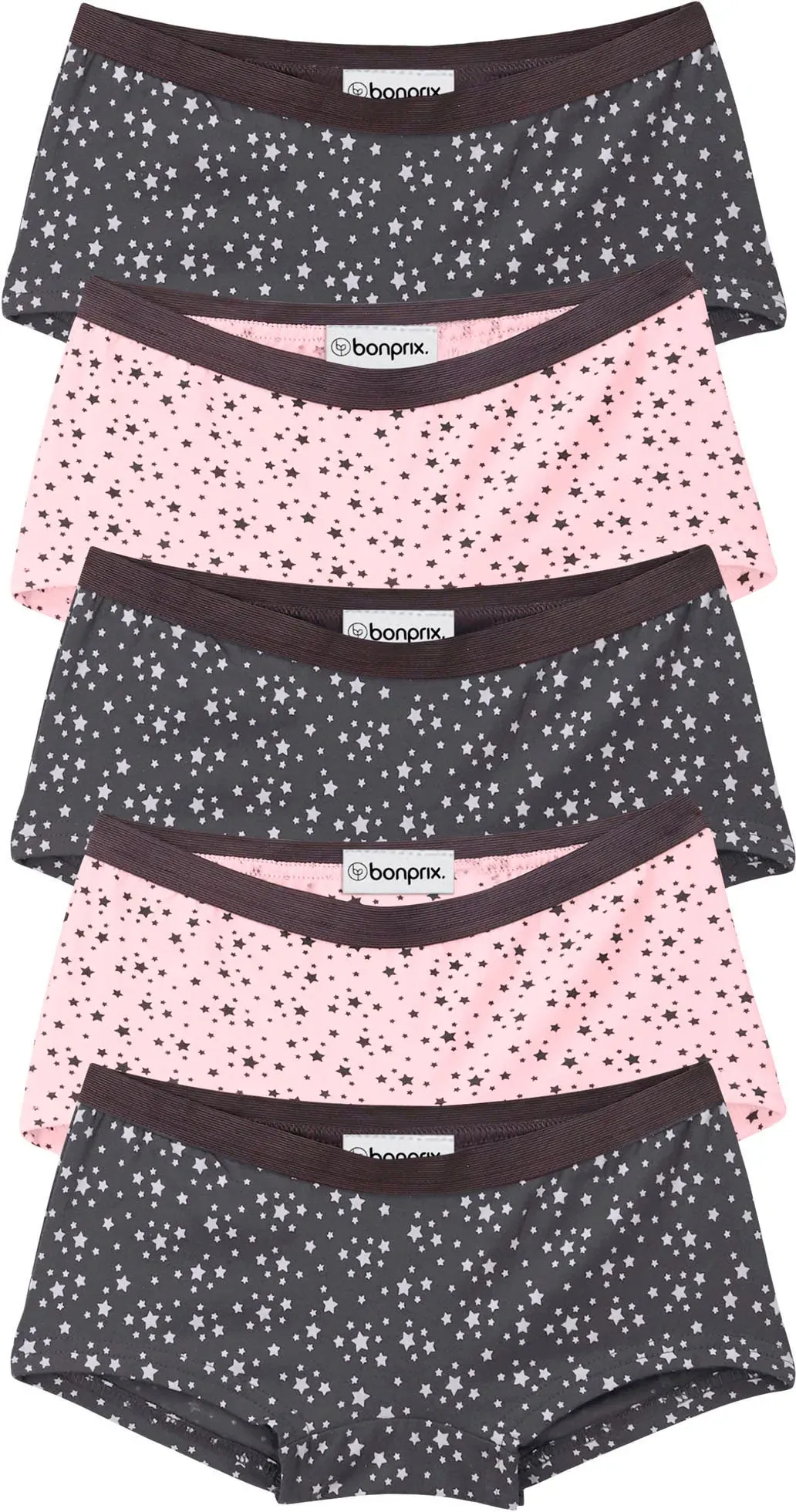 Panty BONPRIX, Mädchen, Gr. 176/182, 5 Stk., grau (schiefergrau, hellrosa bedruckt), Obermaterial: 95% Baumwolle, 5% Elasthan, Unterhosen Panty, im 5er-Set, aus Baumwolle und Elasthan, körpernahe Passform