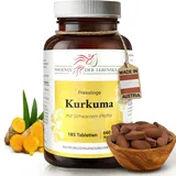 Kurkuma + Schwarzer Pfeffer Tabletten à 660 mg Wirkstoff, 185 Tabletten (Curcuma, Curcumin+Piperin), Premium Qualität, Hergestellt in Österreich, Tabletten statt Kapseln, Vegan