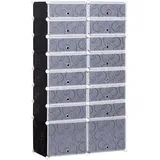 HOMCOM Schuhboxen 16er Set Schuhkarton stapelbar Schuhorganizer Schuhaufbewahrung Aufbewahrungsboxen Regalsystem mit Tür, Schwarz + Weiß