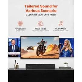 Vevor Soundbar für Smart TV, 2.0-Kanal, 450 mm kompakte TV-Lautsprecher für Projektor, Bluetooth-AUX-Anschluss, Fernbedienung, 80-W-Surround-Soun...