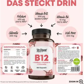 yes vegan Vitamin B12 hochdosiert Kapseln 180 St.
