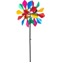 Kinetic Art - Windspiel Metall - inkl. Bodenanker, Zwei Rotoren für 3D-Optik, hochwertige Bunte magische Windspiele für den Garten draußen stehend (Multi-Colored Flower Duett)