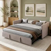 Quiaviank Tagesbett Ausziehbar 90/180x200 cm, Multifunktionsbett mit Schlaffunktion, Schlafsofa mit Lattenrost, Doppelschlafsofa für Wohnzimmer, Schlafzimmer, Samtstoff Grau, ohne Matratze
