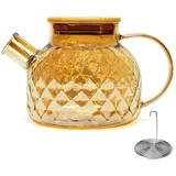 Belle Vous Teekanne Glas mit Siebeinsatz & Bambusdeckel - Strukturierte Borosilikatglas Teekanne 1 Liter mit Herausnehmbarem Teesieb - Herdsichere Teekanne für Losen Tee & Früchtetee