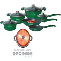 Cheffinger Kochtopf Kasserolle Bratpfannen Set 10-tlg grün Glasdeckel Cheffinger