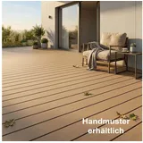 Woodstore24 Terrassendielen WoodoRhodos WPC Diele für Terrasse und Balkon mit Clipsystem, (Bodenbelag Komplettset mit Unterkonstruktion, Clip-Befestigung, 2,4m L x 12cm B x 2cm Stärke, in grau, anthrazit oder braun), Holzoptik, Klicksystem, Außenbereich, Gastronomie geeignet, wetterfest braun