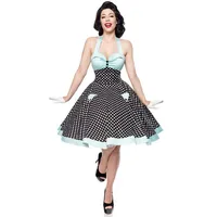 BELSIRA A-Linien-Kleid Vintage-Swing-Kleid 50er Jahre Pin Up Rockabilly Retro Sommerkleid blau|schwarz L