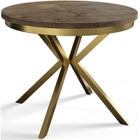 Runder Esszimmertisch BERG, ausziehbarer Tisch Durchmesser: 90 cm/170 cm, Wohnzimmertisch Farbe: Grau, mit Metallbeinen in Farbe Gold