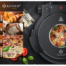 Kesser Pizza-Ofen elektrisch bis 400 Grad Elektrischer Pizzabäcker 1200W mit feuerfester Steinplatte & Timer Durchmesser 32cm | 5 Heizstufen &... | Schwarz