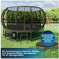 GUNJI Gartentrampolin Gartentrampolin für Kinder 228/305/366/427CM, Tragfähigkeit 150KG, Ø 427 cm, (GS-zertifiziertes Kindertrampolin mit Sicherheitsnetz, Leiter, Schutzmatte, Kürbisdesign) 427 cm