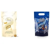 Lindt LINDOR Schokoladen Kugeln weiß, 1kg & LINDOR Schokoladen Kugeln Dunkle Mischung | 1 kg Beutel, wiederverschließbar | ca. 80 Kugeln dunkle Schokolade (50%, 60% & 70% Kakao)
