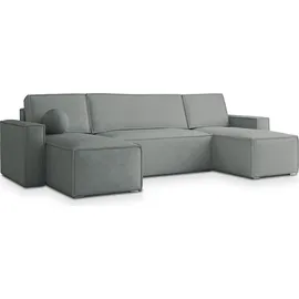 masseno Eckcouch Polyester U-Form mit Schlaffunktion 3-Sitzer Grau