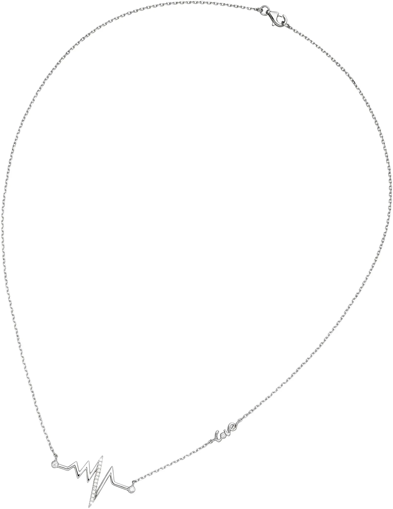 Kette mit Anhänger JOBO "Herzschlag Love 16 Zirkonia" Halsketten Gr. Silber 925 (Sterlingsilber), Länge: 45 cm, silberfarben (silber 925) Damen Ketten mit Anhänger 925 Silber 45 cm