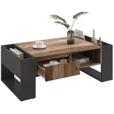 Fine Life Pro Couchtisch aus Holzmaserung, mit Eine grifflose Schublade, (Staufach und Heckstaufach,doppelseitiger Stauraum. Mit Staufächern), Wohnzimmer-Sofatisch, großer Stauraum. Anthrazit. braun