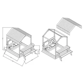 Axi Bo Sandkasten & Spielhaus aus Holz mit Spielküche, Dach und Picknicktisch - Braun | Sandkasten inklusive 6-teiligem Zubehörset | Mit Bodenpla... | Braun