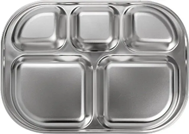 PURECOOK Edelstahl-Essensschale Serie 304 – 1-teilige Edelstahl-Essensschale mit 5 Fächern (24,5x17,5x3,5cm)