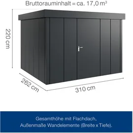 hörmann stauraumsysteme Hörmann Metall-Gerätehaus Juno mit Flachdach, Jfd13 - Design, 310 x 262 cm B x T),anthrazit,