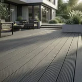 Woodstore24 WPC Terrassendiele 240 x 14,5 x 2 cm Hohlkammer Geriffelt Komplettset mit Clipsystem Grau 20 m2