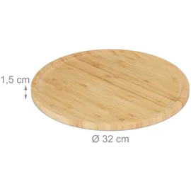 Relaxdays Pizzateller, 2er Set, Bambus, Ø 32 cm, Servierbrett für Pizza, Flammkuchen, Käse, rundes Pizzabrett, natur
