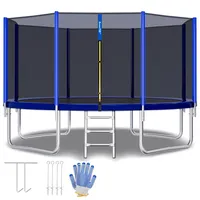 SAIBERTAN Trampolin Outdoor Ø244/305/366 cm, Rundes Gartentrampolin mit 4 Erdnägeln & Sicherheitsnetz – EXTRA STARK & WETTERFEST (INTERTEK GS-Zertifiziert) – Inklusive Leiter und Gepolsterten Stangen
