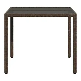 vidaXL Gartentisch mit Glasplatte Braun 90x90x75 cm Poly Rattan