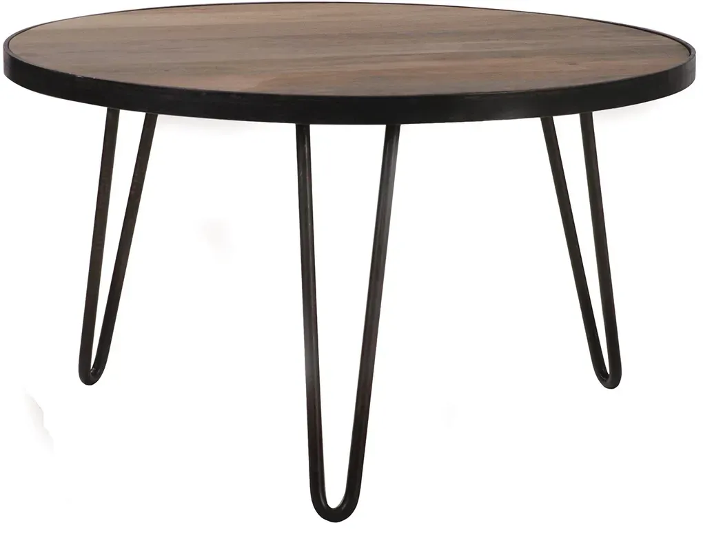 Table basse ronde industrielle bois manguier massif et métal noir L80 cm ATELIER