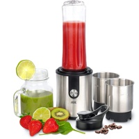 ADE Smoothie Maker mit Gewürz- und Kaffeemühle KA 1823 (300 Watt Motor, inklusive 2 Mahlbehältern, Smoothie-Aufsatz, Trinkflasche und Becher aus Glas)