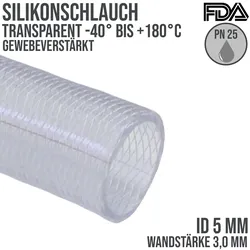 5 x 11 mm Silikon Silicon Schlauch Gewebe transparent lebensmittelecht FDA PN 25...