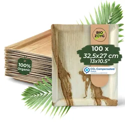 BIOZOYG 100 Stück Serviertablett 32,5x27cm Gastronorm, Einweg-Serviertabletts, Bio-Servierplatten, kompostierbar, aus Palmblatt Einweg-Serviertabletts