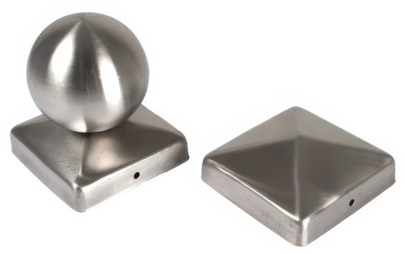 Pfostenkappen Edelstahl 9 x 9 Pyramide – Pfostenabdeckung aus Edelstahl, glänzend gebürstet – Pyramide – Zaunkappe für Sichtschutzwände