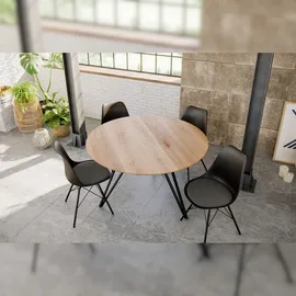 möbelliebling Sam Runder Esszimmertisch massiv Eiche Schweizer Kante 90 cm Hairpin schwarz DREAM