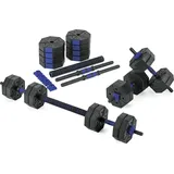 Gymtek® Hanteln Set Kurzhanteln und Langhantel - 2x10kg - Hanteln Verstellbar, Gewicht Krafttraining Zuhause, Kurzhanteln 2er Set und Langhantelst... - Schwarz/Blau