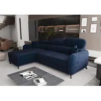 AX LIVING Ecksofa mit Schlaffunktion Ribella 5 L-Form 265 cm, Samt in Blau Links - Dunkelblau