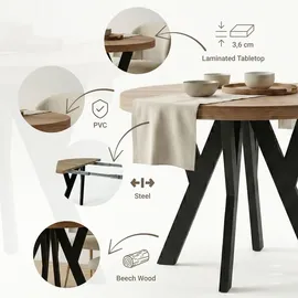 dekori.interiors Runder Ausziehbarer Tisch 110 x 77 x 110 cm Eiche Craft Golden / Schwarz - Braun