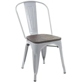 Mendler 2er-Set Stuhl HWC-A73 inkl. Holz-Sitzfläche, Bistrostuhl Stapelstuhl, Metall Industriedesign stapelbar grau