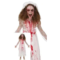 FIESTAS GUIRCA Blutige Horror Braut Kostüm für Mädchen Alter 7-9 Jahre |inkl. Haarband mit Schleier und blutiges Brautkleid - Für Halloween, Karneval/Fasching, Themen Partys
