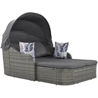 BlingBin Gartenlounge-Set Doppel-Lounge, PE-Rattan mit Verstellbarem Baldachin, (Allwetter-Terrassen-Sonnenliege aus Korbgeflecht, 1-tlg., Sonneninsel, Tragendes Gewicht: 160kg/Einzelplatz, Grau), Mit 4 Kissen und Abnehmbarem Kissenbezug für Garten, Pool grau