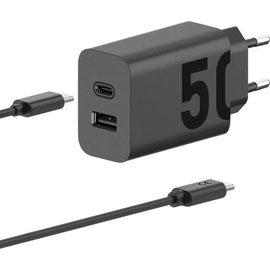 Motorola TurboPower Reiseladegerät 50 W Duo USB-C + USB-A w USB-C-Kabel (50 W, Quick Charge 3.0), USB Ladegerät, Schwarz