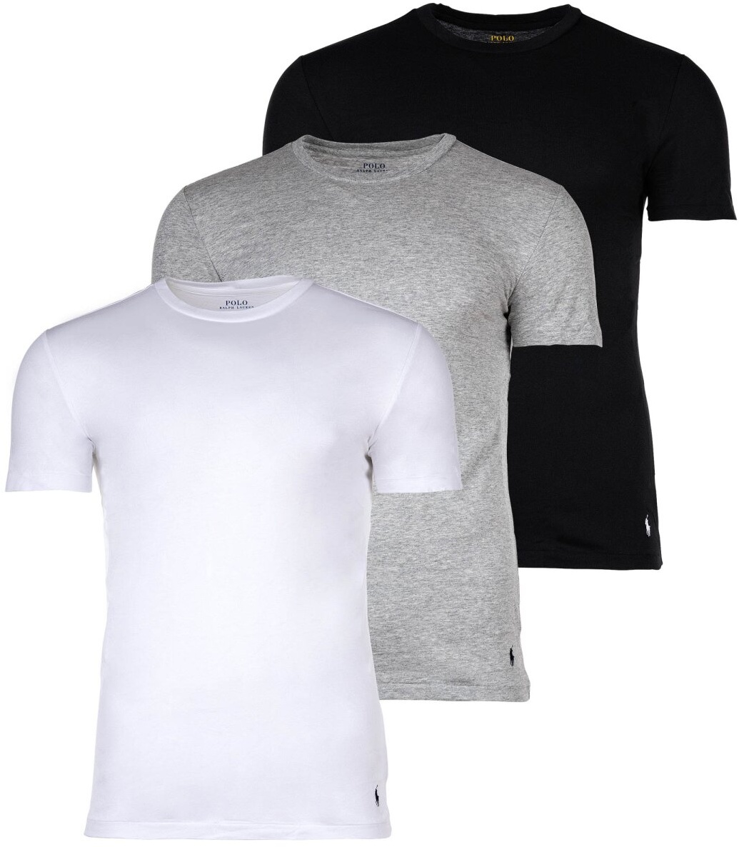 POLO RALPH LAUREN Herren T-Shirts, 3er Pack - CREW 3-PACK-CREW UNDERSHIRT, Rundhals, Baumwolle Weiß/Grau/Schwarz S