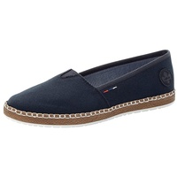 RIEKER Damen Flats M2278, Frauen Espadrilles,Schlupfschuhe,schluepfschuhe,geflochten,Bast-Optik,Halbschuhe,umflochten,maritim,blau (14),41 EU / 7.5 UK