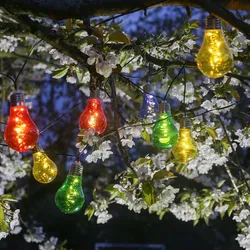 LED Solar Lichterkette Glühbirnen bunt L:4,5m Dauer Blinklicht Garten Retro