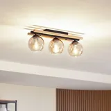 LINDBY Deckenlampe Enrique, amber, 3-flg., Glas, Holz E27)