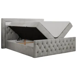 MKS Meble Boxspringbett 140x200 mit Led, Polsterbett 140x200 mit LED Kopfteil - Multipocket-Matratze H4 - Doppelbett mit Bettkasten Stauraumbet - GOLD-9 - 14... - Hellgrau