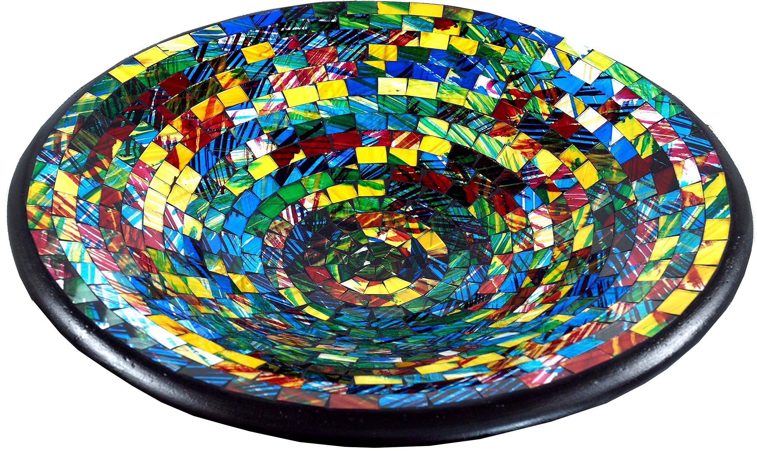 GURU SHOP Runde Mosaikschale, Untersetzer, Dekoschale, Handgearbeitete Keramik & Glas Obst Schale - Design 22, Mehrfarbig, Größe: Mittel (Ø 28 Cm), Schalen