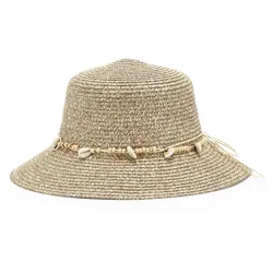 Strohhut LASCANA beige Damen Hüte Sommerhut mit Band Ziermuscheln, Strohhut