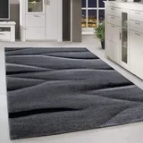 HomebyHome Teppich Wohnzimmer 160x230 cm Grau und Schwarz Abstrakt Wellen Design - Schlafzimmer Teppich Kurzflor Extra Weich Pflegeleicht Teppiche Waschbar Küche Esszimmer - Carpet Living Room